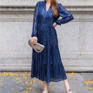 Sail to Sable Navy Blue Sparkle Sequin Maxi Dress woman’s small